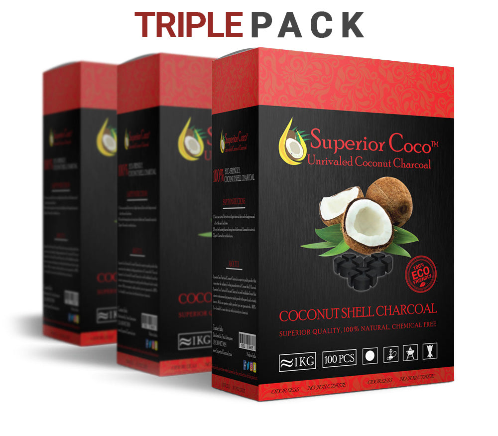Superior Coco Natural Hookah Charcoal Cubes (Triple Pack